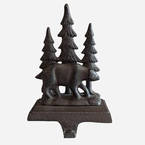 Vintage Cast Iron Bear Stocking Holder Rustic Cabin Mantel Decor Heavy Iron